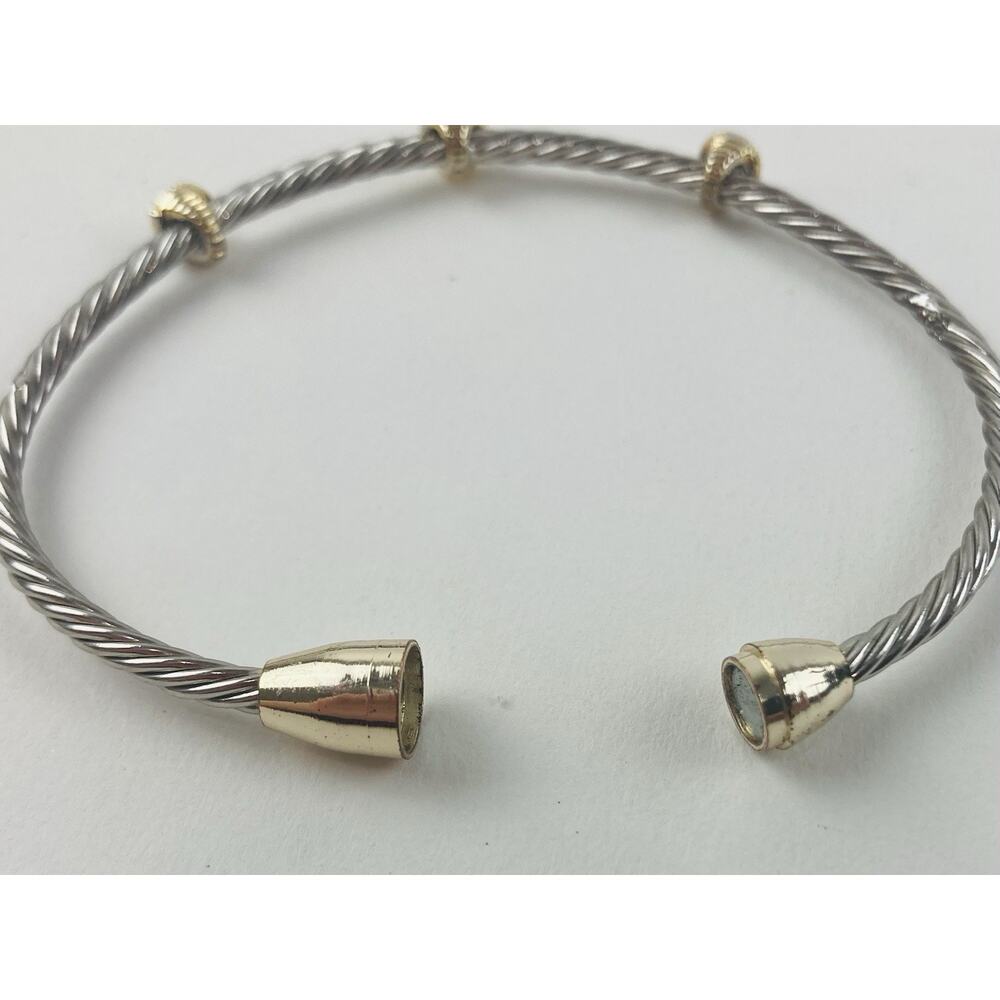 Rhinestone Gold Silver Stations Twisted Cable Cuff Bracelet Magnetic Closure Dai - Picture 5 of 12